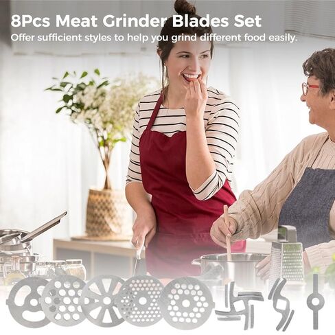 8Pcs Meat Grinder Blades Set, Household Meat Grinder Plate Discs and Grinding Blades, Cast Iron Accessories for 55mm/2.28in Meat Grinder Attachment, Replacement Parts for Home Use in Kuwait