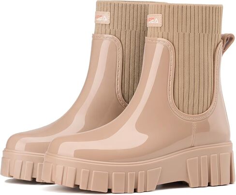 HISEA Women's Waterproof Chelsea Rain Boots, Ankle Booties with Knit Collar | Anti-slip chunky rain booties with snug knit cuff. Ideal for wet city streets, rainy commutes, dog walking & outdoor camping in Kuwait