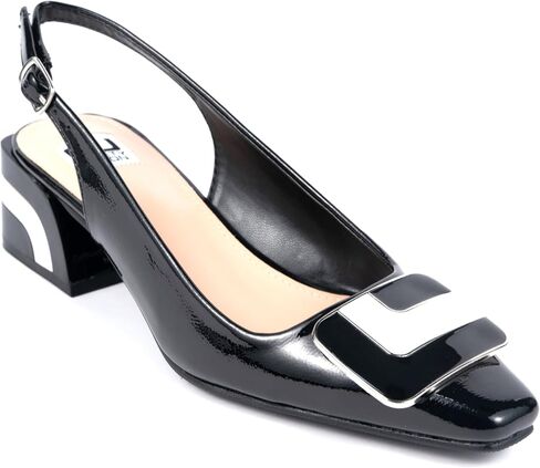 Ninety Union Faith Slingback Pumps with Metal Accent, Ankle Strap Square Snip Toe Comfortable Block Heel Dress Shoes for Women in Kuwait