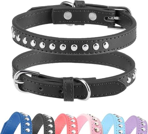BINGPET BA2006 Adjustable Dog Real Split Leather Studded Pet Dog Collar, Durable Doggy Collars for Small Medium Large Dogs - Pink M in Saudi Arabia