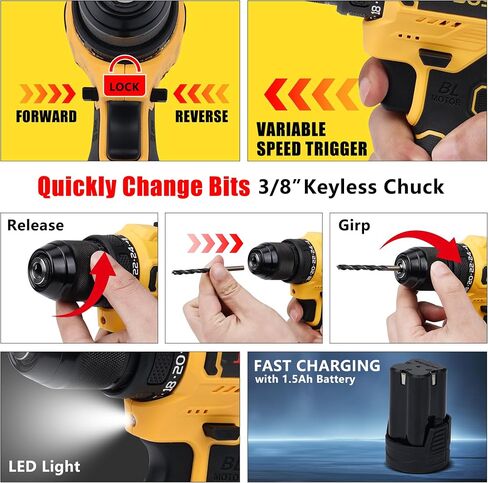 58PCS Home Tool Kit with 16V Cordless Drill, Battery & Charger, 3/8" Keyless Chuck, 24+1 Torque Settings, Variable Speed, Ideal for DIY Home Repair & Furniture Assembly in Kuwait