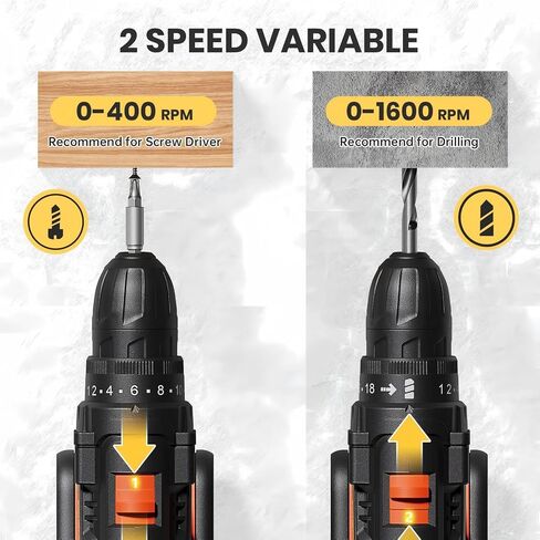 20V Cordless Drill Driver Set, Electric Power Screwdriver Drill with 2.0Ah Battery, 3/8" Keyless Chuck, 18+1 Torque Settings, 2 Speed, LED Light, 42PCS Accessory Kit in Kuwait
