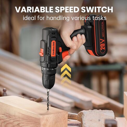 20V Cordless Drill Driver Set, Electric Power Screwdriver Drill with 2.0Ah Battery, 3/8" Keyless Chuck, 18+1 Torque Settings, 2 Speed, LED Light, 42PCS Accessory Kit in Kuwait