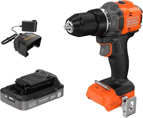 BLACK+DECKER Drill, 20V MAX POWERCONNECT Cordless Brushless ½-in. Power Drill Driver with 2Ah Battery and Charger, Double Ended Screwdriver Bit, LED Light, Ergonomic Grip, Lightweight (BLD782D1) in Kuwait