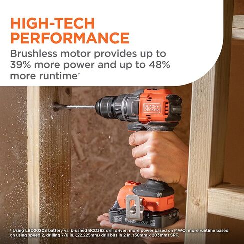 BLACK+DECKER Drill, 20V MAX POWERCONNECT Cordless Brushless ½-in. Power Drill Driver with 2Ah Battery and Charger, Double Ended Screwdriver Bit, LED Light, Ergonomic Grip, Lightweight (BLD782D1) in Kuwait