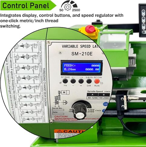 Precision Metal Lathe Benchtop Mini Lathe Machine with Electronic Gear Change & Digital Readout 8.27" x 15.75" 50-2500RPM 0.005mm Accuracy for Hobby DIY & Small Workshop 1100W 110V in Kuwait