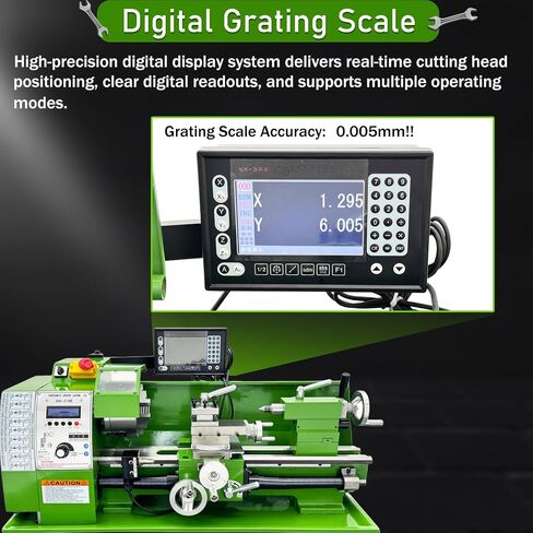 Precision Metal Lathe Benchtop Mini Lathe Machine with Electronic Gear Change & Digital Readout 8.27" x 15.75" 50-2500RPM 0.005mm Accuracy for Hobby DIY & Small Workshop 1100W 110V in Kuwait