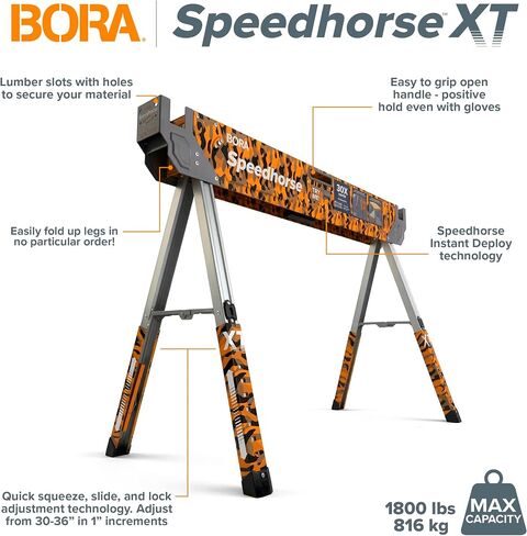 Bora Speedhorse XT Sawhorse 2 Pack Limited Edition CAMO Color - Heavy Duty Adjustable Height Saw Horses 30-36 Inch, Metal Top Folding Sawhorses for Contractors - PM-4550X in Kuwait