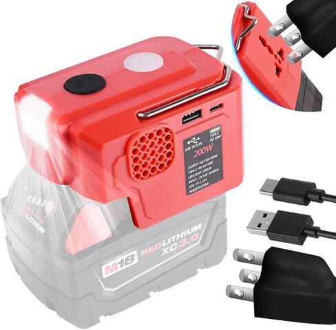 for Milwaukee 200w 18V Battery Inverter with 1 USB & 1 Type C DC 18V to AC 110-120V Compliances Such as Phones Tablet Razors in Kuwait