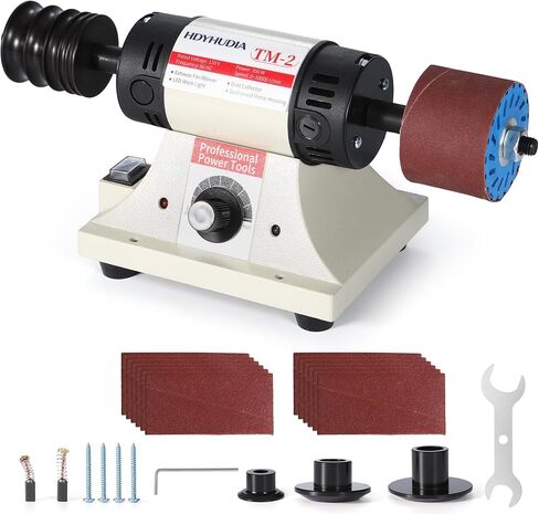 Leather Burnishing Machine, 0-10000RPM Variable Speed Leather Edge Burnisher, Leather Burnishing Tool with Sanding Drum and Rosewood Grinding Head, 12 PCS Sanding Sleeves (80/120/240/320 Grit) in Kuwait