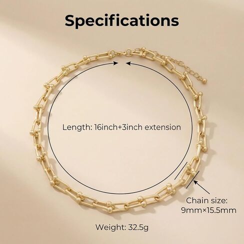 Paperclip Chain Necklace for Women, Chunky Gold & Silver Cuban Link Choker, Hypoallergenic Zinc Alloy Statement Jewelry in Saudi Arabia