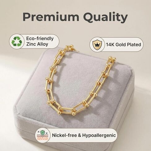 Paperclip Chain Necklace for Women, Chunky Gold & Silver Cuban Link Choker, Hypoallergenic Zinc Alloy Statement Jewelry in Saudi Arabia