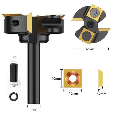 Slab Flattening Router Bit 1/4" Shank,1-3/8" Cutting Diameter,1/2" to 1/4" Router Collet, Insert Carbide CNC Spoilboard Surfacing Planing Woodworking & MDF Surfacing in Kuwait