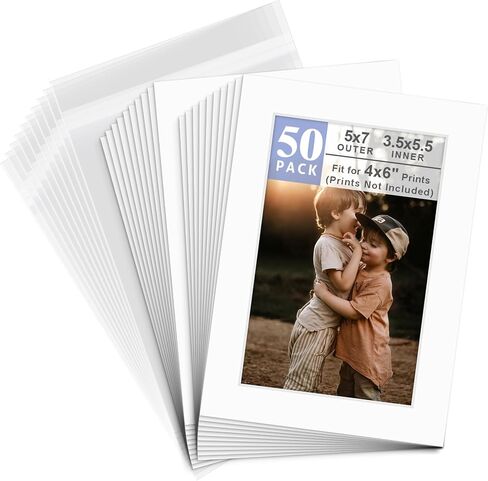 Pack of 100 5x7 WHITE Picture Mats Mattes with White Core Bevel Cut for 4x6 Photo + Back + Bags | Acid-Free Pre-Cut Mat 3.5x5.5 Opening White Core Bevel Cut For Photo Art Poster or Print Display Mats Mattes in Saudi Arabia
