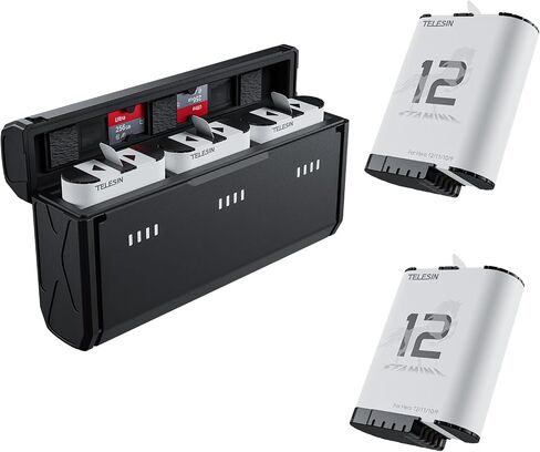 TELESIN 2-Pack Enduro شاحن بطارية لـ Go Pro Hero 12 Hero 11 Hero 10 Hero 9، بطاريات طويلة الأمد كمسؤول أصلي + حقيبة شحن سريعة للجيب لـ Go Pro 12 11 10 9 ملحقات سوداء in Kuwait