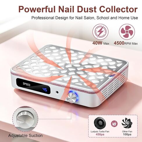 Advanced Nail Dust Collector 4500RPM Professional Dust Collector with Dual Turbo Fan,Brushless Suction,Acrylic Nail Polishing,white and pink diamond in Kuwait