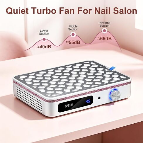 Advanced Nail Dust Collector 4500RPM Professional Dust Collector with Dual Turbo Fan,Brushless Suction,Acrylic Nail Polishing,white and pink diamond in Kuwait