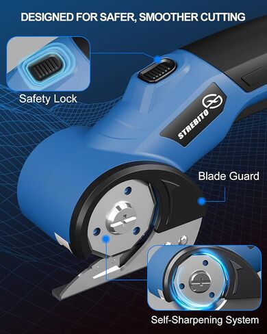 STREBITO Cordless Electric Scissors, 4V Electric Box Cutter for Cardboard | 2600mAh Battery, 320RPM Motor, Safety Lock & LED Light, Cardboard Cutter with 2 Blades for Fabric, Leather, Carpet, Plastic in Kuwait