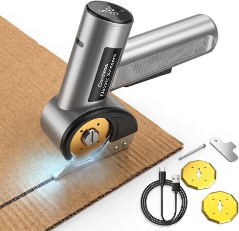 5-Speed Cordless Electric Scissors, 3000mAh electric box cutter with Work Light, Heavy Duty Fabric & Cardboard Cutter, One-Hand Handheld Electric Shears for Fabric, Plastic & DIY Projects, Work Light in Kuwait