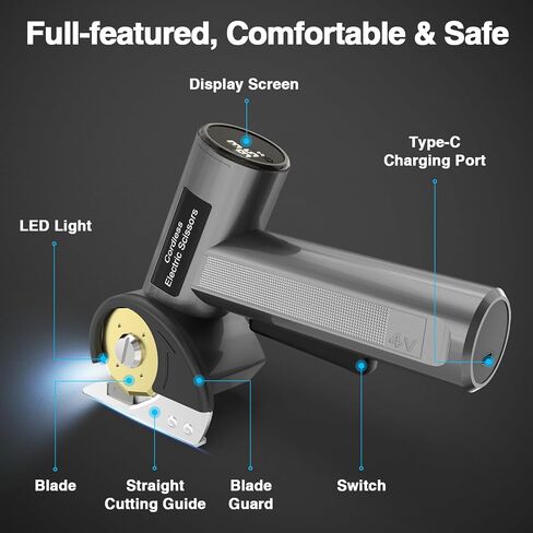 5-Speed Cordless Electric Scissors, 3000mAh electric box cutter with Work Light, Heavy Duty Fabric & Cardboard Cutter, One-Hand Handheld Electric Shears for Fabric, Plastic & DIY Projects, Work Light in Kuwait