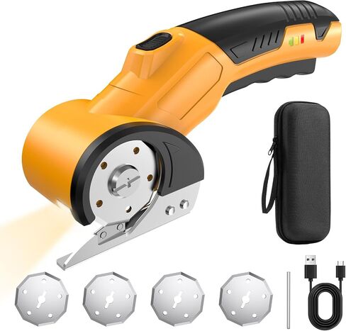 Tanson Cordless Electric Scissors Cardboard Cutter 4V Mini Rechargeable Box Cutter Tool with 4 Blades & Safety Lock & LED Light & Storage Case for Cutting Fabric Carpet Carton Plastic Leather Paper in Kuwait