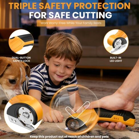 Tanson Cordless Electric Scissors Cardboard Cutter 4V Mini Rechargeable Box Cutter Tool with 4 Blades & Safety Lock & LED Light & Storage Case for Cutting Fabric Carpet Carton Plastic Leather Paper in Kuwait