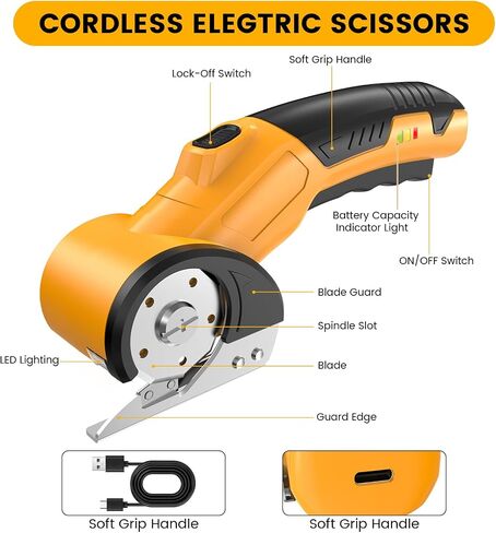 Tanson Cordless Electric Scissors Cardboard Cutter 4V Mini Rechargeable Box Cutter Tool with 4 Blades & Safety Lock & LED Light & Storage Case for Cutting Fabric Carpet Carton Plastic Leather Paper in Kuwait