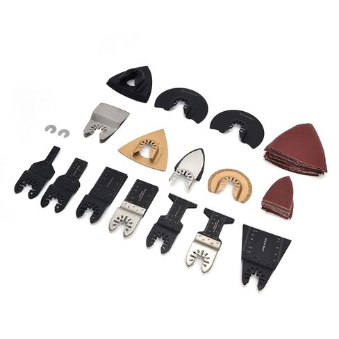 Fafeicy Oscillating Tool Blades Kit 18pcs High Carbon Steel Straight Saw Blades with 64mm Semicircular 78mm Triangular 80mm Sandpaper for Wood Plastic Cutting in Kuwait