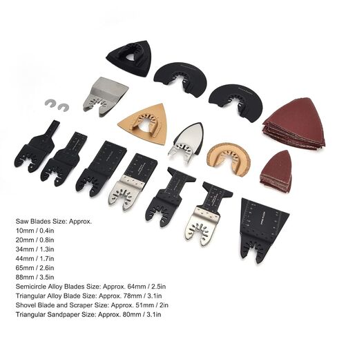 Fafeicy Oscillating Tool Blades Kit 18pcs High Carbon Steel Straight Saw Blades with 64mm Semicircular 78mm Triangular 80mm Sandpaper for Wood Plastic Cutting in Kuwait
