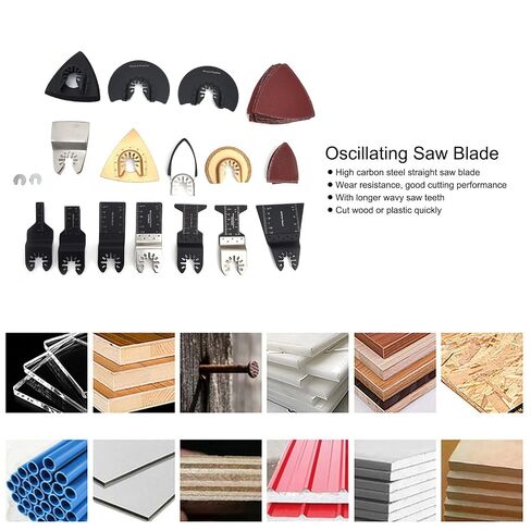 Fafeicy Oscillating Tool Blades Kit 18pcs High Carbon Steel Straight Saw Blades with 64mm Semicircular 78mm Triangular 80mm Sandpaper for Wood Plastic Cutting in Kuwait