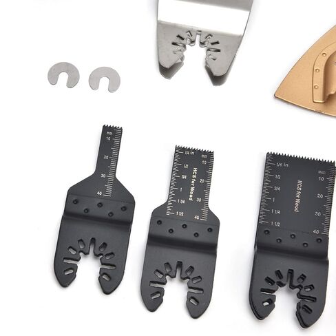 Fafeicy Oscillating Tool Blades Kit 18pcs High Carbon Steel Straight Saw Blades with 64mm Semicircular 78mm Triangular 80mm Sandpaper for Wood Plastic Cutting in Kuwait