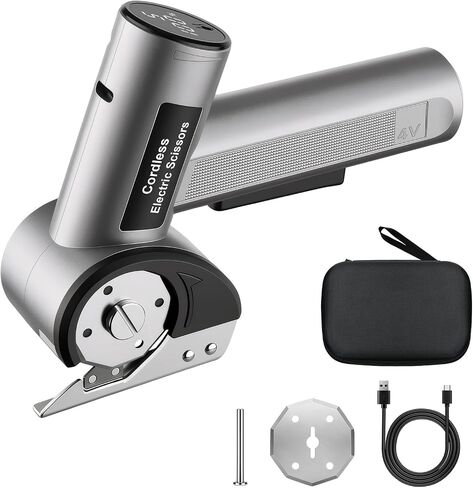 5-Speed Cordless Electric Scissors, Box Cutter for Cardboard with 2 Blades | 80-280RPM Variable Speed Rechargeable Cutter Fabric, Carpet, Leather, LED Display& Light, Type-C 3000mAh, with Storage Pouch in Kuwait