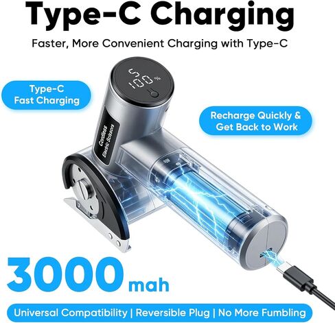 5-Speed Cordless Electric Scissors, Box Cutter for Cardboard with 2 Blades | 80-280RPM Variable Speed Rechargeable Cutter Fabric, Carpet, Leather, LED Display& Light, Type-C 3000mAh, with Storage Pouch in Kuwait