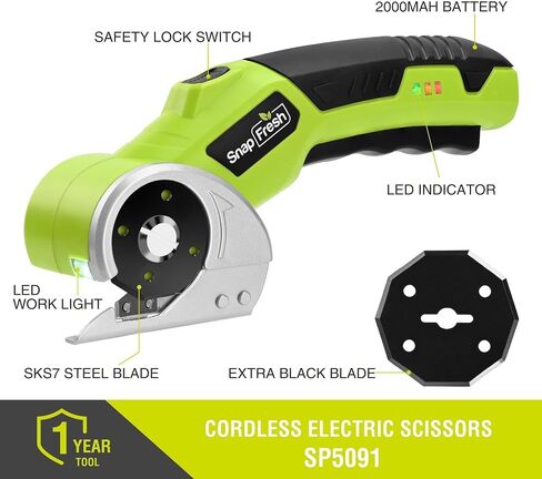 SnapFresh 4V Cordless Electric Scissors, 2.0Ah Battery, LED, 2 Blades in Kuwait
