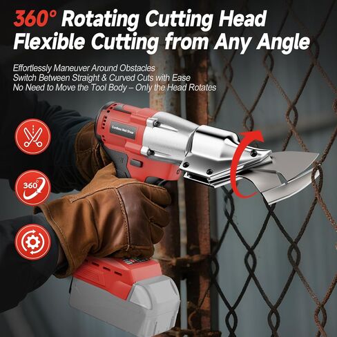 Cordless Metal Shears Compatible with Milwaukee 18V Battery, Brushless Motor 400Nm Torque, 14GA Steel Cutter, 360° Rotating Head, LED Light, Multi-Material Cutting (Tool Only, No Battery) in Kuwait