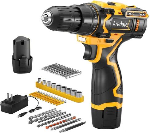 Cordless Drill Set, 12V Power Drill Driver with Battery and Charger, 3/8" Keyless Chuck, 2 Variable Speed, 25+1 Torque Setting with LED for Home DIY in Kuwait