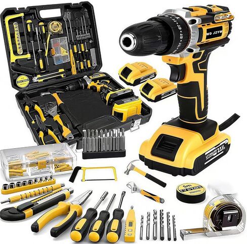 21V Brushless Cordless Drill Driver Set,1500RPM Power Drill with 2 Batteries,25+3 Torque Settings,3/8" Keyless Chuck,LED Light,Professional Home & DIY Tool Kit with Case in Kuwait