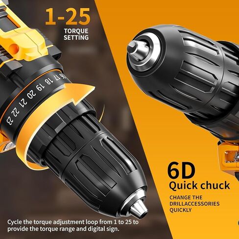 Cordless Drill Set, 12V Power Drill Driver with Battery and Charger, 3/8" Keyless Chuck, 2 Variable Speed, 25+1 Torque Setting with LED for Home DIY in Kuwait
