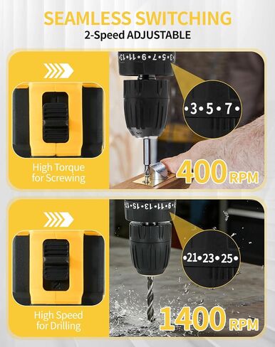 21V Brushless Cordless Drill Driver Set,1500RPM Power Drill with 2 Batteries,25+3 Torque Settings,3/8" Keyless Chuck,LED Light,Professional Home & DIY Tool Kit with Case in Kuwait
