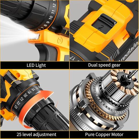 Cordless Drill Set, 12V Power Drill Driver with Battery and Charger, 3/8" Keyless Chuck, 2 Variable Speed, 25+1 Torque Setting with LED for Home DIY in Kuwait