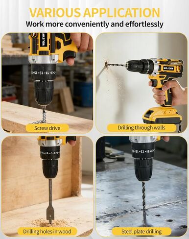 21V Brushless Cordless Drill Driver Set,1500RPM Power Drill with 2 Batteries,25+3 Torque Settings,3/8" Keyless Chuck,LED Light,Professional Home & DIY Tool Kit with Case in Kuwait