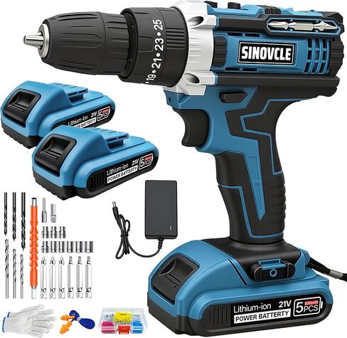 21V Cordless Drill with 2 Batteries 50Nm High Torque Power Drill Driver 25+3 Clutch Settings, 30-Piece Accessory Kit 2 Speed Built-in LED Light Compact Green Drill for Home DIY in Kuwait
