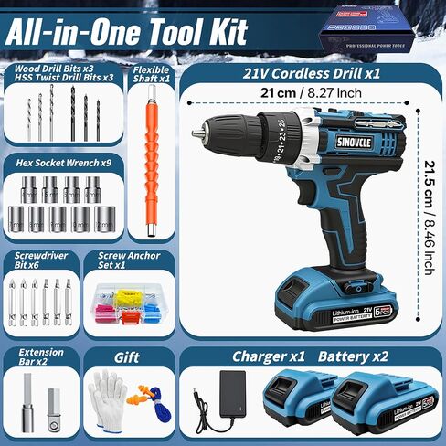 21V Cordless Drill with 2 Batteries 50Nm High Torque Power Drill Driver 25+3 Clutch Settings, 30-Piece Accessory Kit 2 Speed Built-in LED Light Compact Green Drill for Home DIY in Kuwait