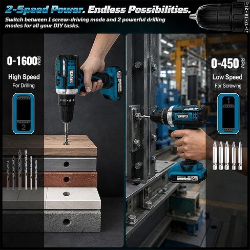 21V Cordless Drill with 2 Batteries 50Nm High Torque Power Drill Driver 25+3 Clutch Settings, 30-Piece Accessory Kit 2 Speed Built-in LED Light Compact Green Drill for Home DIY in Kuwait