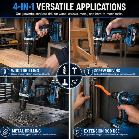 21V Cordless Drill with 2 Batteries 50Nm High Torque Power Drill Driver 25+3 Clutch Settings, 30-Piece Accessory Kit 2 Speed Built-in LED Light Compact Green Drill for Home DIY in Kuwait