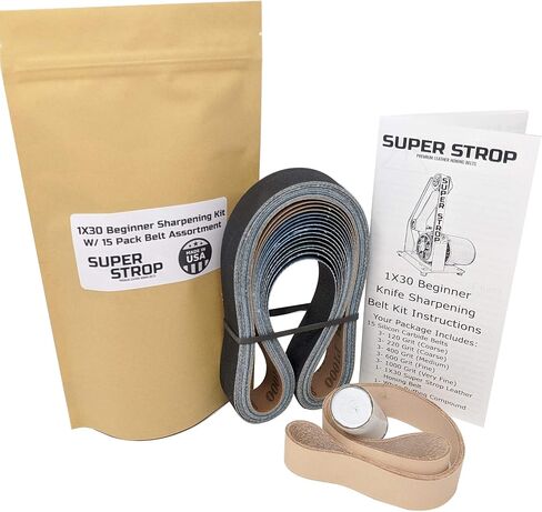 1X30 Super Strop Beginner Knife Sharpening Kit With 15 Pack Sanding Assortment and Leather Honing Belt - Detailed Instructions Included in Kuwait