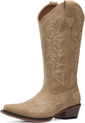 DREAM PAIRS Women's Cowboy Cowgirl Western Boots | Square Toe Mid Calf Boots Chunky Heels Shoes Fashion Dress for Country Concert Theme Party in Kuwait