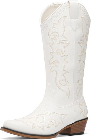 DREAM PAIRS Women's Cowboy Cowgirl Western Boots | Square Toe Mid Calf Boots Chunky Heels Shoes Fashion Dress for Country Concert Theme Party in Kuwait