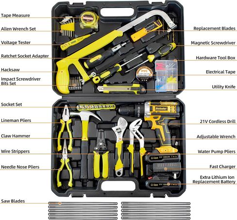 165-Piece Home Tool Kit with Drill,21V Cordless Drill Tool Set with 2 Batteries,Household Tool Kit for Home Repair and DIY Projects in Kuwait