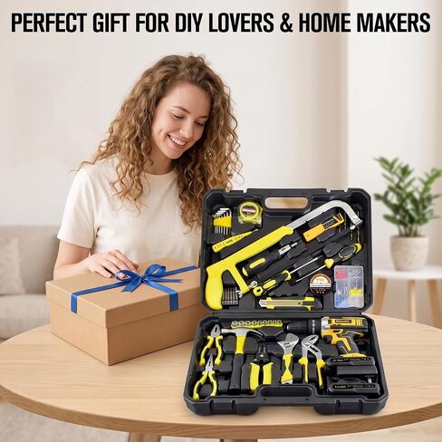 165-Piece Home Tool Kit with Drill,21V Cordless Drill Tool Set with 2 Batteries,Household Tool Kit for Home Repair and DIY Projects in Kuwait